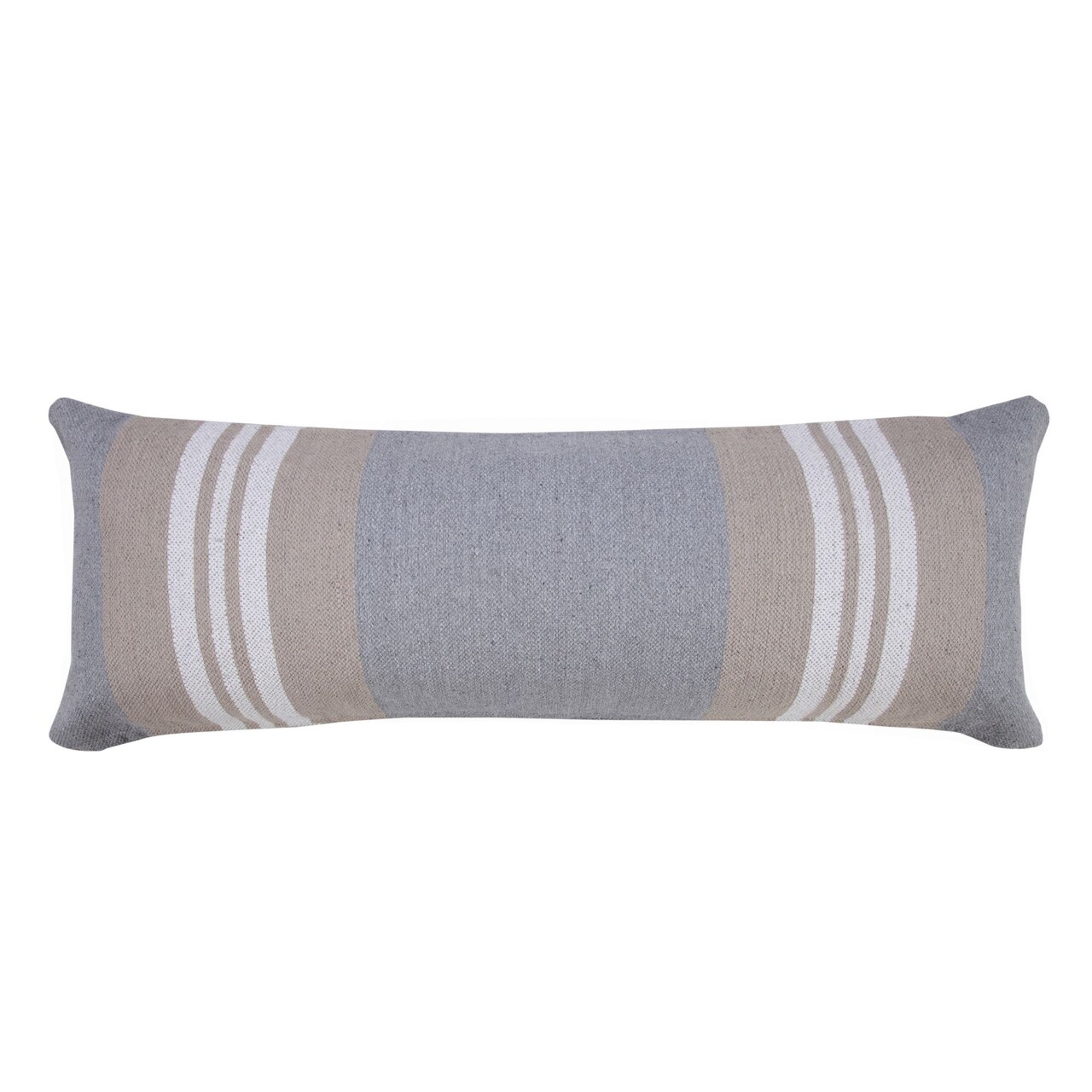 Laddha Home Designs 36" Gray and Beige Double Striped Lumbar Throw Pillow